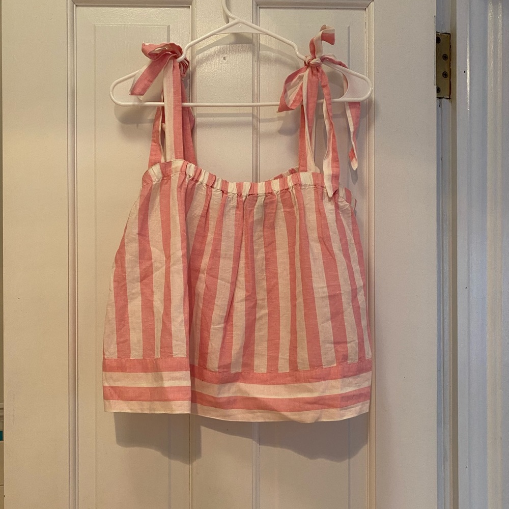 Pink striped JCrew tank top with shoulder ties!
